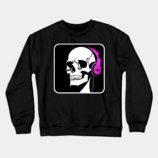 Skull With Headphones, Pink, Violet| Listening Music Crewneck Sweatshirt